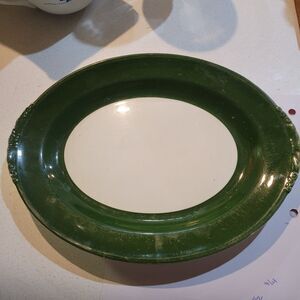 Homer Laughlin Nautilus Lady platter oval green/wht 11.625 in E51N8